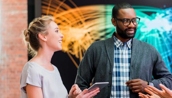 BS in Liberal Art graduate giving a presentation at work